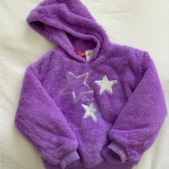 Betsey Johnson Other - Betsey Johnson Fuzzy Purple Hoodie with Silver Stars